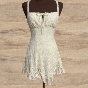 Lace Mini Dress Ethereal Fairy Coquette Ruffle Hem Cottagecore Slip size Small